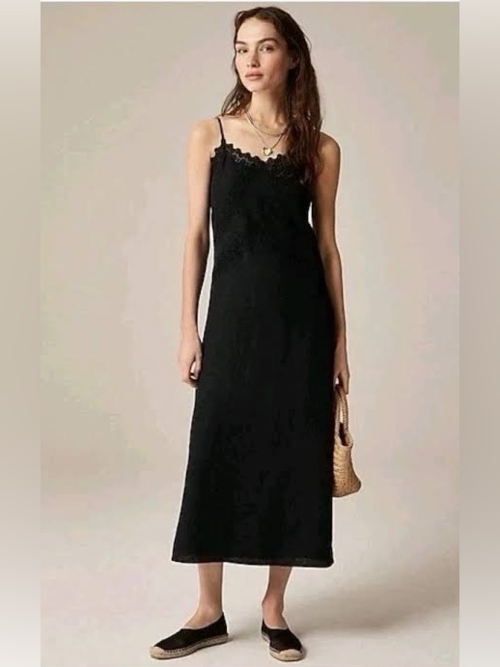 New nwt black J.Crew linen lace long slip dress sz 12